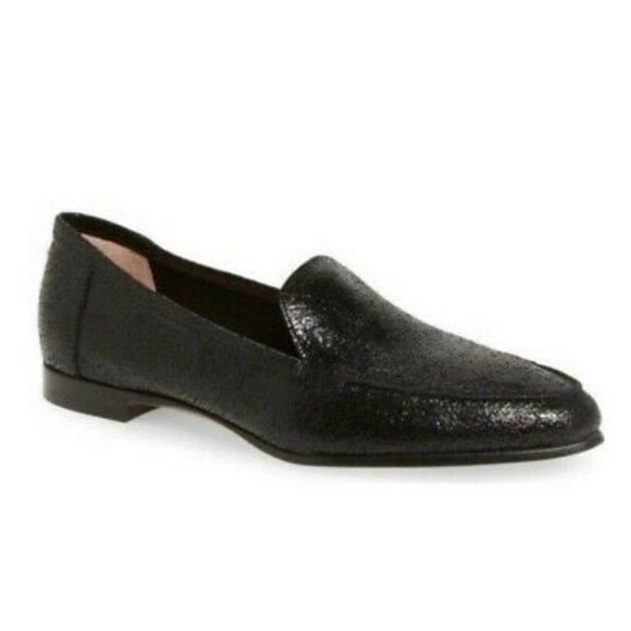 Kate Spade Women's Carima Black Crackled Metallic Flats Loafers Size 7.5